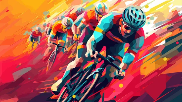 自転車競技者はサイクリング選手権に出場する サイクルスポーツイベント 抽象的なスタイルのカラフルなベクトルイラスト — ストックベクタ