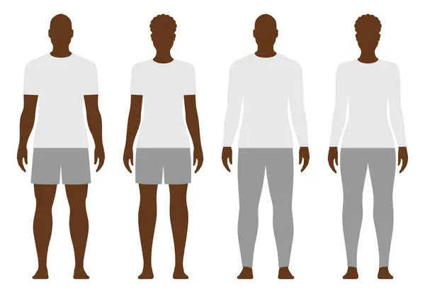 Homme Femme Noirs Vêtus Chemises Manches Longues Courtes Culottes Shorts — Image vectorielle