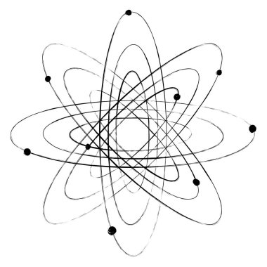 Atom yörüngesi çekirdek çizilmiş el çizimi vektör çizimi, beyaz arkaplanda izole.