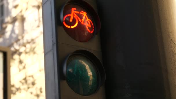 Bicycle Traffic Light Signal Switching Red Stop Light Green Light — Stock Video