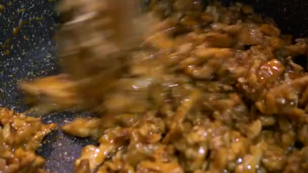Gehackte Walnüsse Und Honig Mit Dem Kochlöffel Mischen Und Eine — Stockvideo