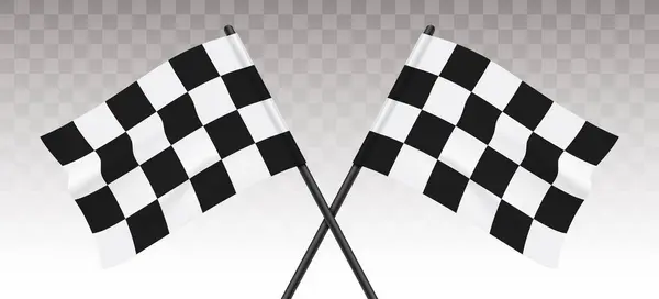 Deux Drapeaux Carreaux Croisés Sur Fond Transparent Symbolisant Début Fin — Image vectorielle
