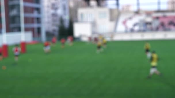 Stadyum Sahasında Rugby Antrenmanı Odaklanmamış Manzara — Stok video