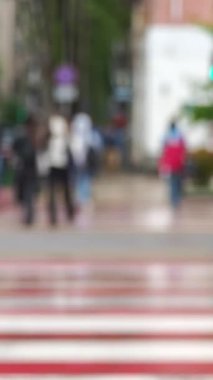 Bulanık yayalar bir şehirde yaya geçidinden geçiyorlar.