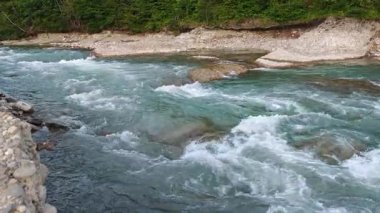 Yeşil arazide akan vahşi nehir.