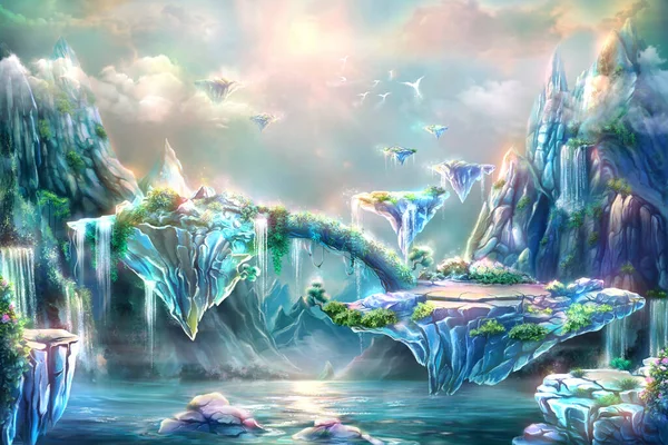 Υπέροχο Υπόβαθρο Ψηφιακή Τέχνη Εικονογράφηση Ενός Βουνού Αυγή Φανταστικό Τοπίο — Φωτογραφία Αρχείου