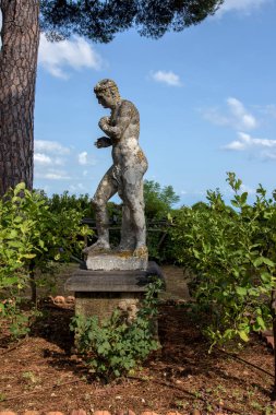 Amalfi kıyısındaki Ravello köyündeki Villa Cimbrone 'nin tarihi bahçesi..