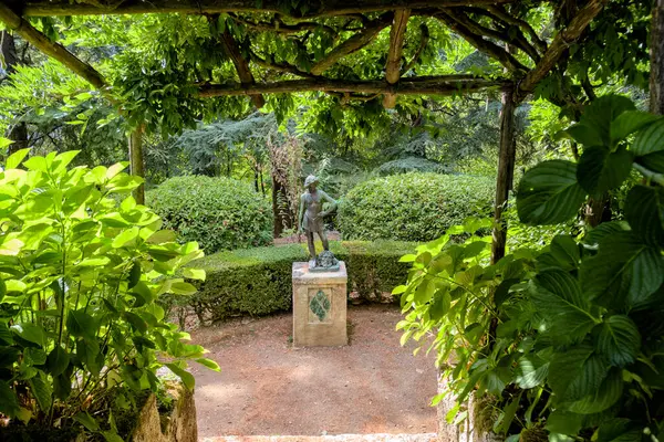 Cozy historic garden of Villa Cimbrone in the village of Ravello on the Amalfi coast.