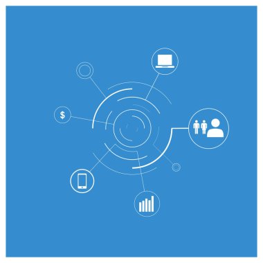 Hologram tasvir etmek için bilgi ikonları daireler çiziyor. Teknoloji, iletişim, finansal başarı