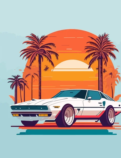 stock vector graphic design flat design of one retro sport car miami street colorful shades