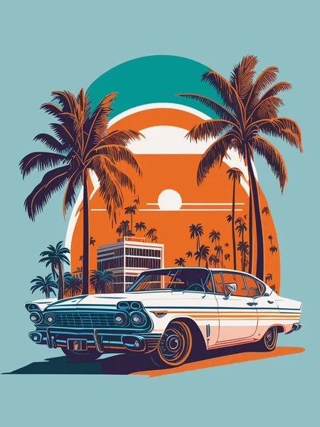 Графический Дизайн Плоский Дизайн Одного Ретро Спортивного Автомобиля Miami Улицы — стоковый вектор