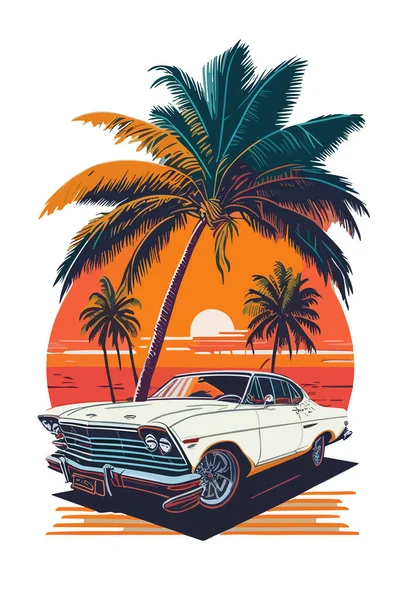 一款复古跑车Miami街彩色阴影平面设计 — 图库矢量图片