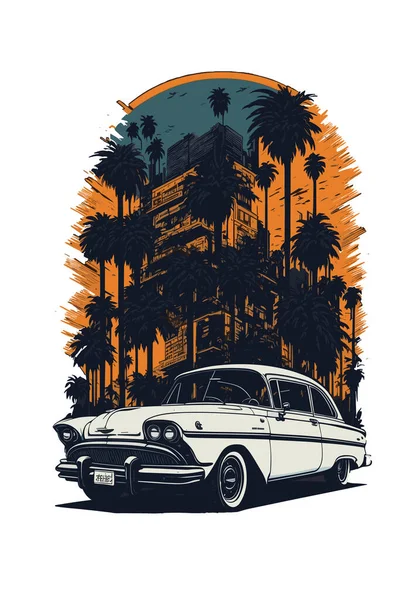 Один Ретро Спортивный Автомобиль Лос Анджелес Улица Красочный Оттенок — стоковый вектор