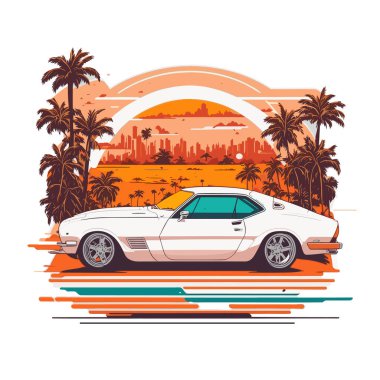 Bir eski spor araba Miami Caddesi Renkli Tonu