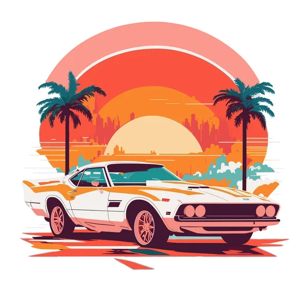 Retro Esporte Carro Miami Rua Colorido Sombra —  Vetores de Stock
