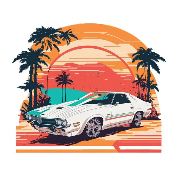 Retro Esporte Carro Miami Rua Colorido Sombra — Vetor de Stock