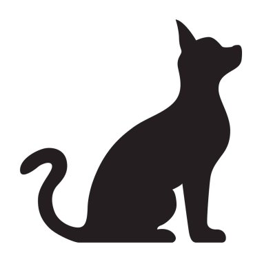 Bu basit bir kedi siluetinin siyah-beyaz çizimi. Kedi kuyruğunu kıvırmış oturuyor..