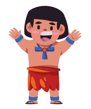 Olmec Aztek Brezilya Amazon kabilesi mutlu çocuğu etnik yerli kostüm vektörü giyiyor