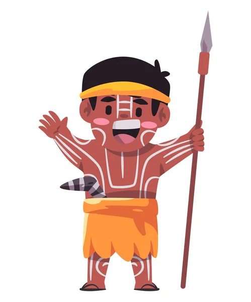 Австралийское Аборигенное Племя Аборгинов Детей Бумерангом Вектором Копья — стоковый вектор