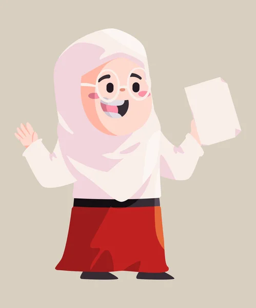 Anak Perempuan Murid Sekolah Dasar Mengenakan Jilbab Memegang Vektor Kertas - Stok Vektor