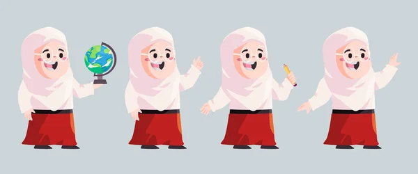 Set Koleksi Anak Anak Islam Dengan Vektor Hijab - Stok Vektor