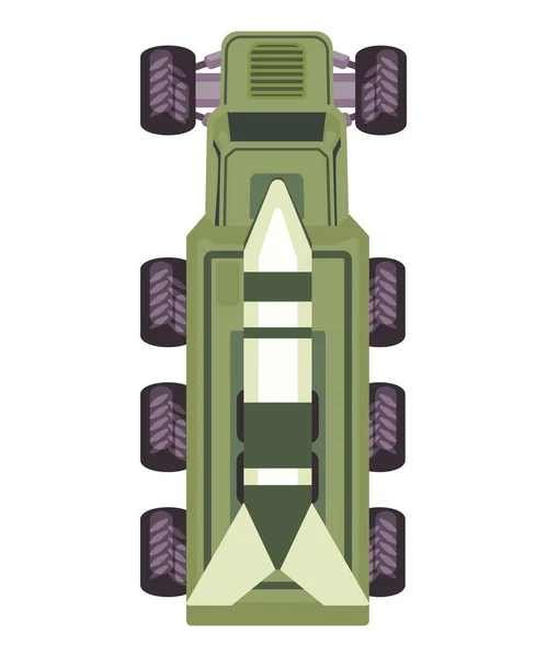 Rocket Missile Warhead Launcher Truck War Vehicle Top View Game — Stock Vector