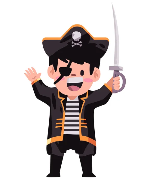 Pirata Capitán Piratería Marinero Traje Niños Pose Pie Vector — Archivo Imágenes Vectoriales