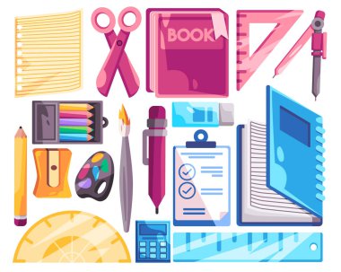 Sanat ve yaratıcı çalışma okulu nesnesi renk kalem paleti cetvelinin vektör illüstrasyonunda koleksiyon kümesi