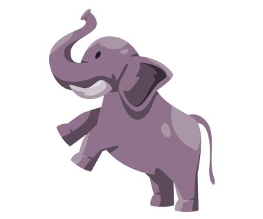 Fil, iki ayaklı karikatür çizimi ile ayakta duran dişli ve gövdeli bir hayvanın resmi.