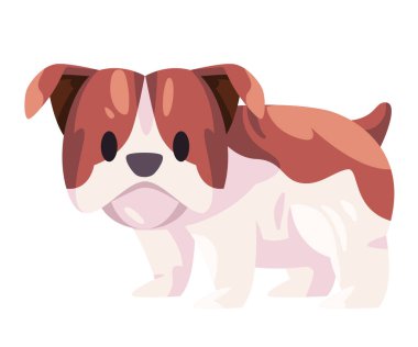Bulldog köpek yavrusu, vektör illüstrasyonuna bakıyor.