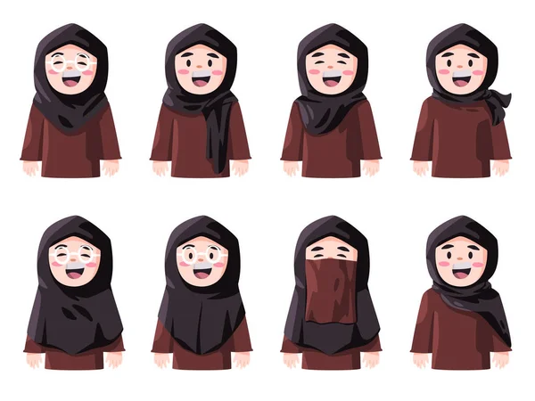 Perempuan Avatar Set Koleksi Mengenakan Jilbab Jilbab Jilbab Niqab Dalam - Stok Vektor