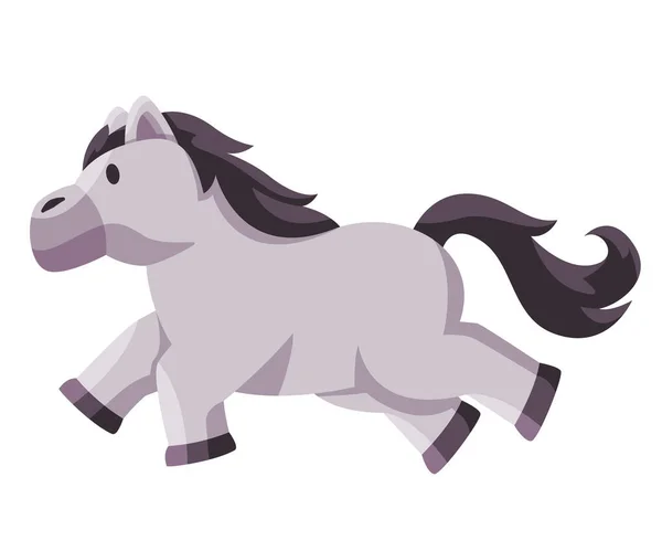Horse Grey Color Running Fast Vector Drawing Illustration Cute Cartoon — Stock Vector