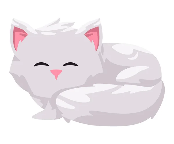 Белая Пушистая Кошка Мило Лежащая Ленивом Вздремнувшем Векторном Мультфильме — стоковый вектор