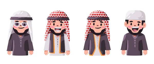 Set Karakter Arab Manusia Avatar Islam Muda Tersenyum Orang Vektor - Stok Vektor