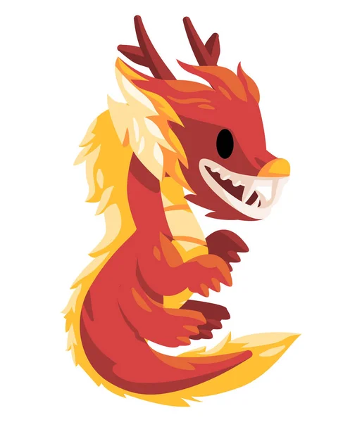 Dragon Character Chinese Mythology Monster Funny Mascot Cartoon Style Red — Stock Vector