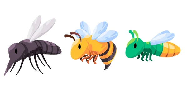 Muggenbij Vuurvlieg Vector Tekening Illustratie Set Van Insecten Cartoon Stijl — Stockvector