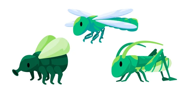 Illustration Dessin Vectoriel Insecte Vert Éléphant Sauterelle Libellule — Image vectorielle
