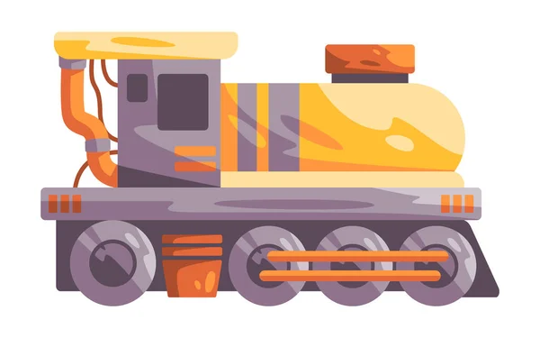 Buhar Treni Kömür Enerjili Mekanik Makineler Boru Retro Fantezi Teknolojisi — Stok Vektör