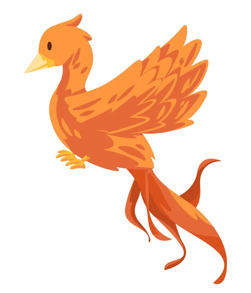 Phoenix Mythological Creature Bird Animal China Orange Flying Wing Cartoon — Stock Vector