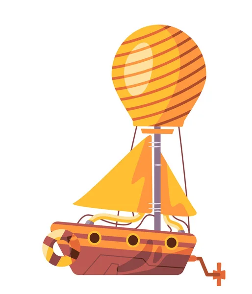 飞气球船航行蒸汽庞克机械机械详细与管复古幻想技术矢量 — 图库矢量图片
