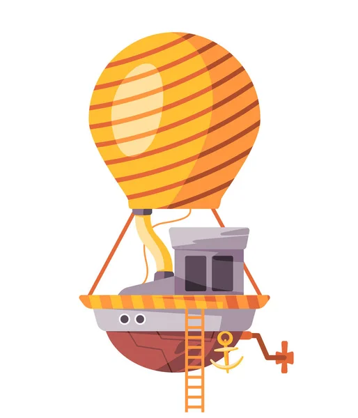 飞气球船航行蒸汽庞克机械机械详细与管复古幻想技术矢量 — 图库矢量图片