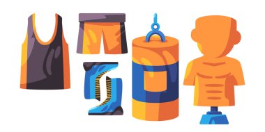 Boks antrenman araçları spor aletleri kum torbası spor ayakkabısı spor ayakkabısı gömlek vektörü