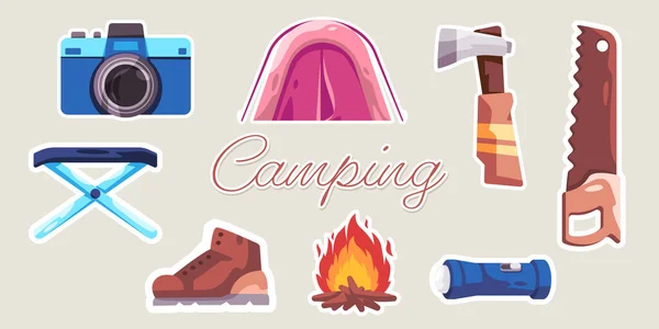 Camping Equipo Tienda Camping Terreno Aventura Senderismo Aventura Vacaciones Actividad — Vector de stock