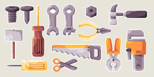 Workshop Tools Mechanic Hardware Handy Maintenance Object Set Collection Drawing — Stock Vector