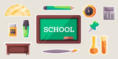 karatahta ve masa mobilyası sınıf ev aletleri kırtasiye eğitim stajı öğrenim okul vektörü