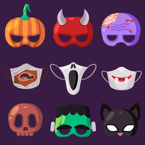 Horror Halloween Charakter Von Monster Set Sammlung Von Maske Gruselige — Stockvektor