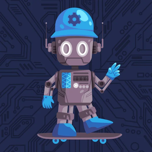 机器人玩滑板运动人形儿童机器滑板玩具蓝色矢量 — 图库矢量图片