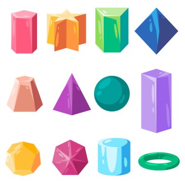 Geometrik şekil pembe yeşil mavi kahverengi ve mor renkli eğitim nesnesi vektörü şekillendirir