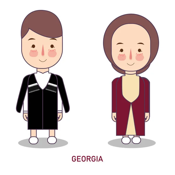 Παραδοσιακό Φόρεμα Chokha Μορφή Georgia Αγόρι Και Κορίτσι Κομψό Κοστούμι — Διανυσματικό Αρχείο