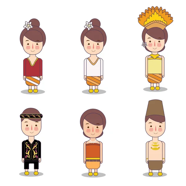 stock vector diverse traditional dress native tribe multiethnic form Indonesian boy and girl couple wearing costume from many tribes vector